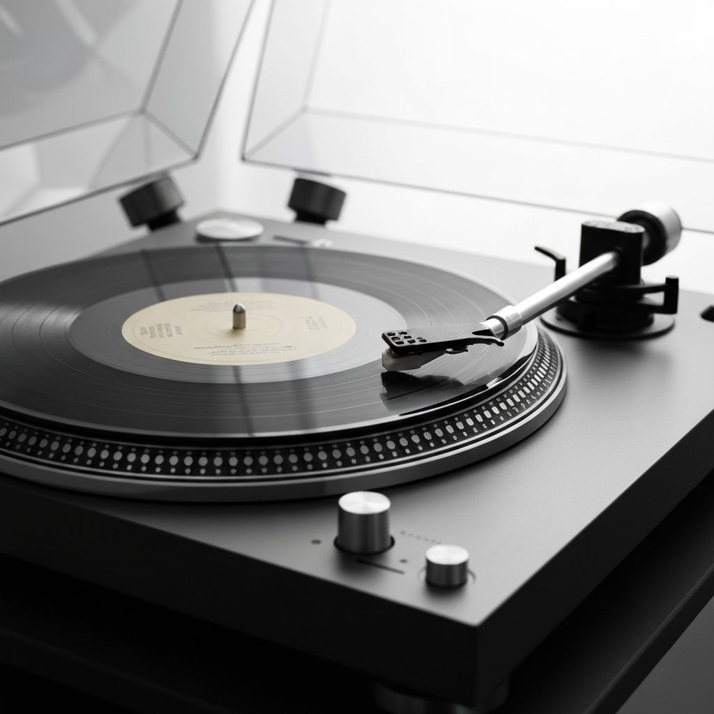 Plattenspieler mit Tonabnehmer-Arm bereit zum Hören