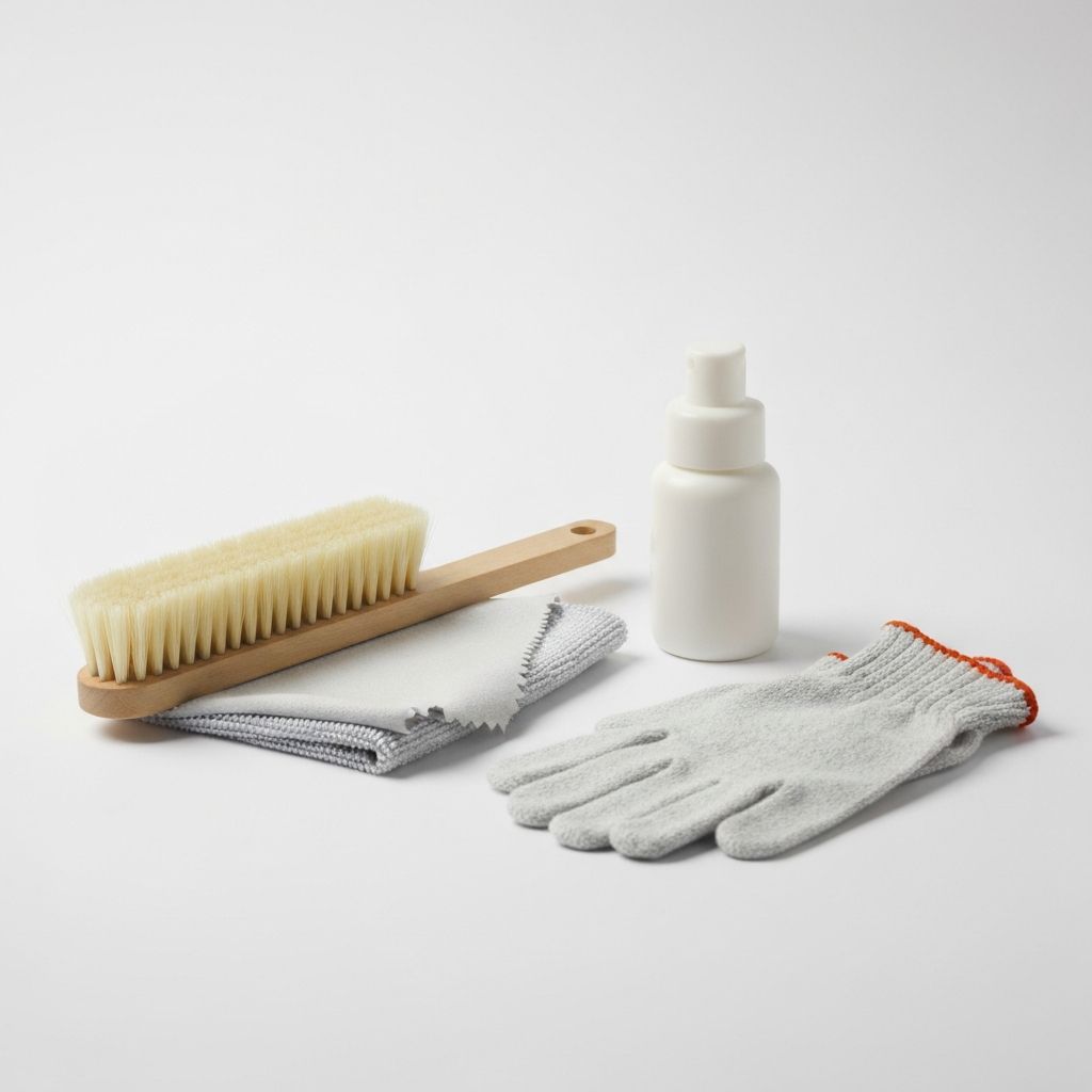 Set aus Schallplattenbürste und Reinigungsmaterial